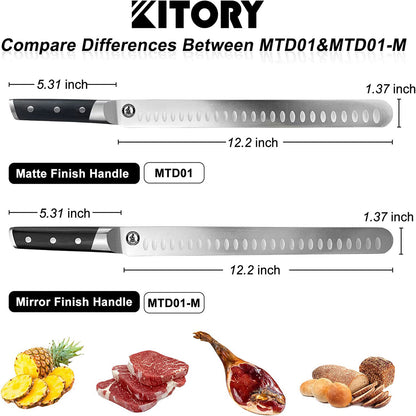 Kitory Slicing Carving Knife 12 Inch Forged German High Carbon Steel Granton Blade Mirror Finish Handle