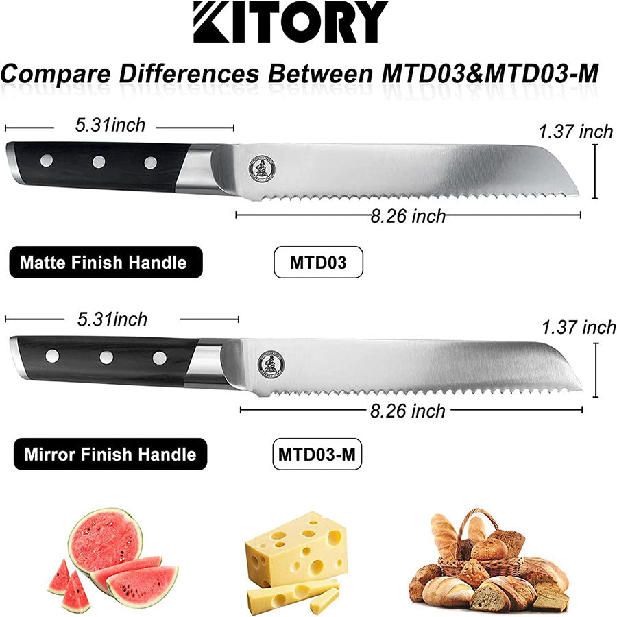Kitory Bread Knife 8 Inch Forged German High Carbon Steel Mirror Finish Handle
