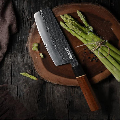 Kitory Japanese Nakiri Knife 7 Inch Clad Steel With Gift Box