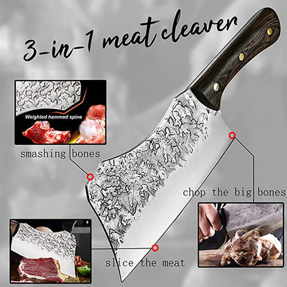 ZENG JIA DAO Bone Chopping Knife 7 Inch With Solid Wood Handle