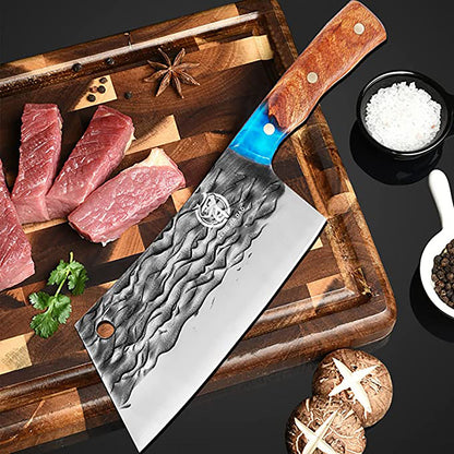 ZENG JIA DAO Vegetable Cleaver Knife 7 Inch Blue Resin Handle