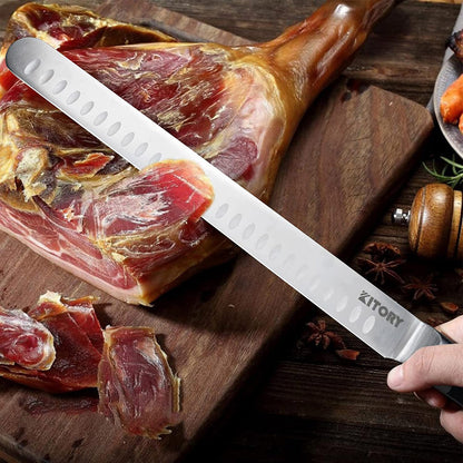 Kitory Slicing Carving Knife 12 Inch Forged German High Carbon Steel Granton Blade