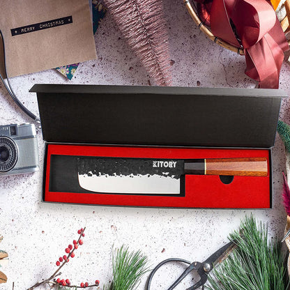 Kitory Japanese Nakiri Knife 7 Inch Clad Steel With Gift Box