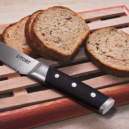 Kitory Bread Knife 8 Inch Forged German High Carbon Steel Matter Finish Handle