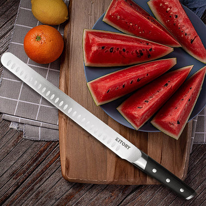Kitory Slicing Carving Knife 12 Inch Forged German High Carbon Steel Granton Blade