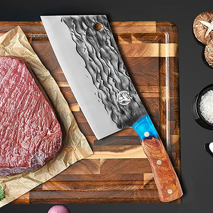ZENG JIA DAO Vegetable Cleaver Knife 7 Inch Blue Resin Handle
