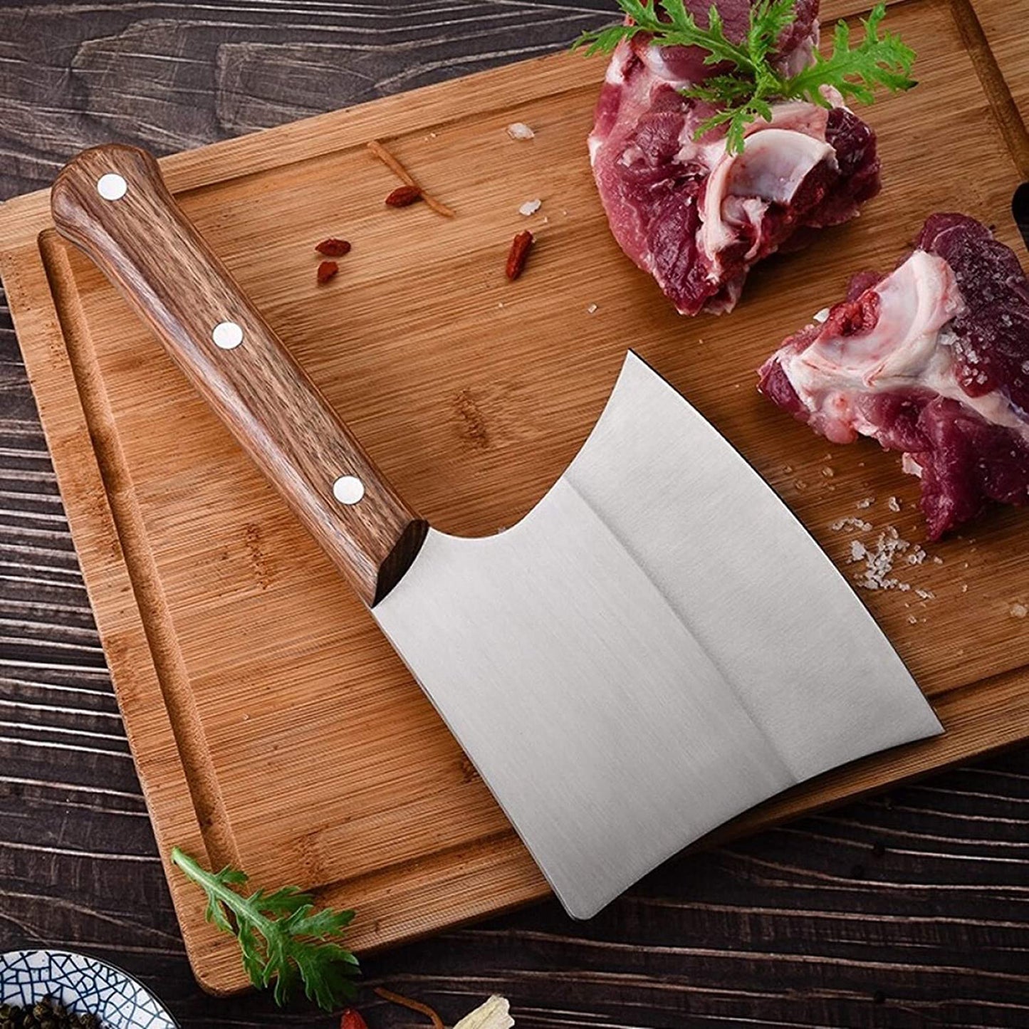 Kitory Heavy Duty Meat Cleaver Full Tang Wooden Handle