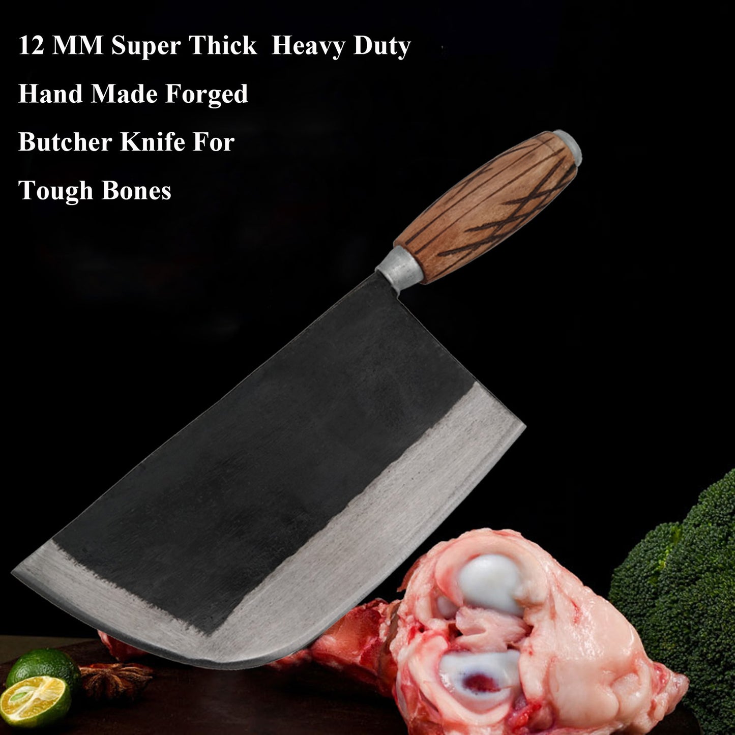 Kitory Forged Butcher Knife 8.5 Inch 12 MM Thick Rail Steel Blade