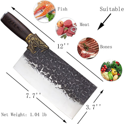 ZENG JIA DAO Meat Cleaver 8 Inch Full Tang With WengeWood Handle
