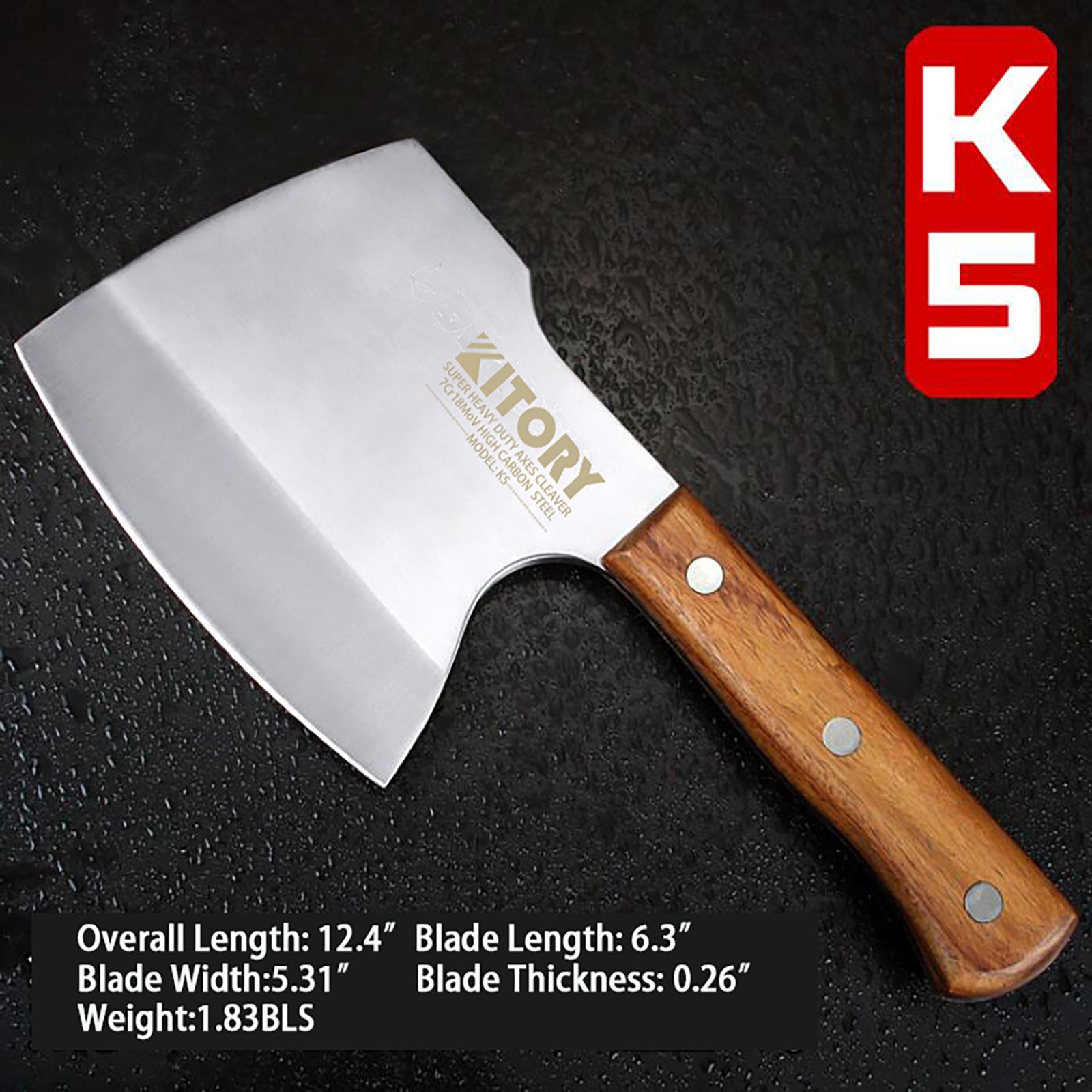 Kitory Butcher Axe Bone Chopper 6.3 Inch High Density Wooden Handle