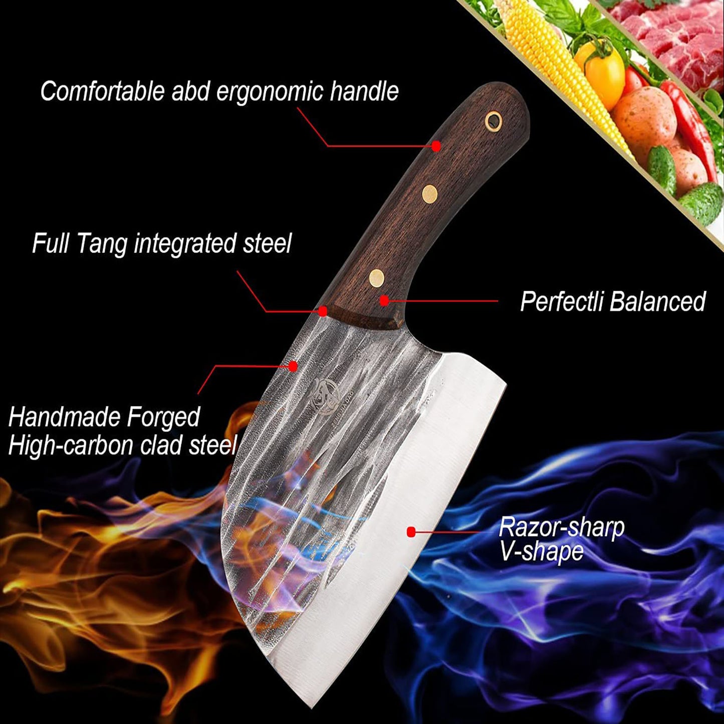 ZENG JIA DAO Forged Kitchen Cleaver 6 Inch Full Tang High Carbon Steel