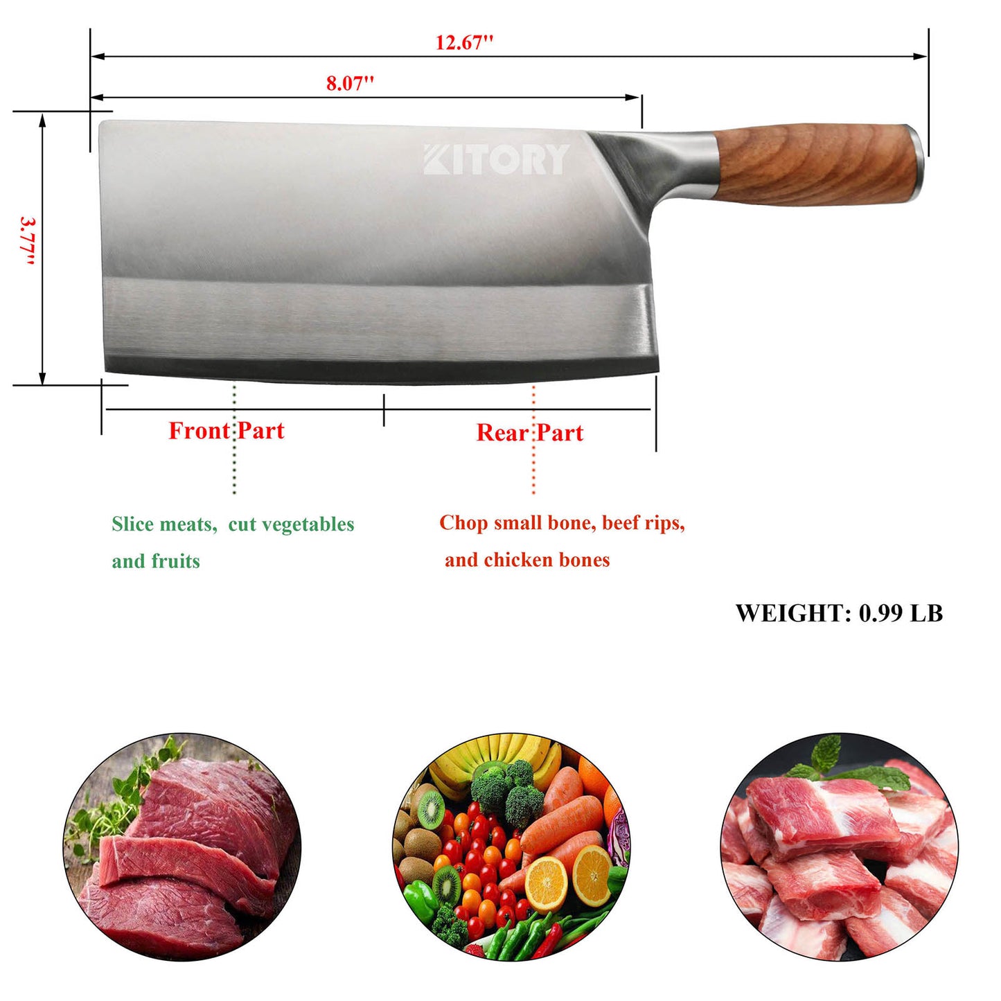 Kitory Multipurpose Meat Cleaver 8 Inch Coating Blade Pearwood Handle