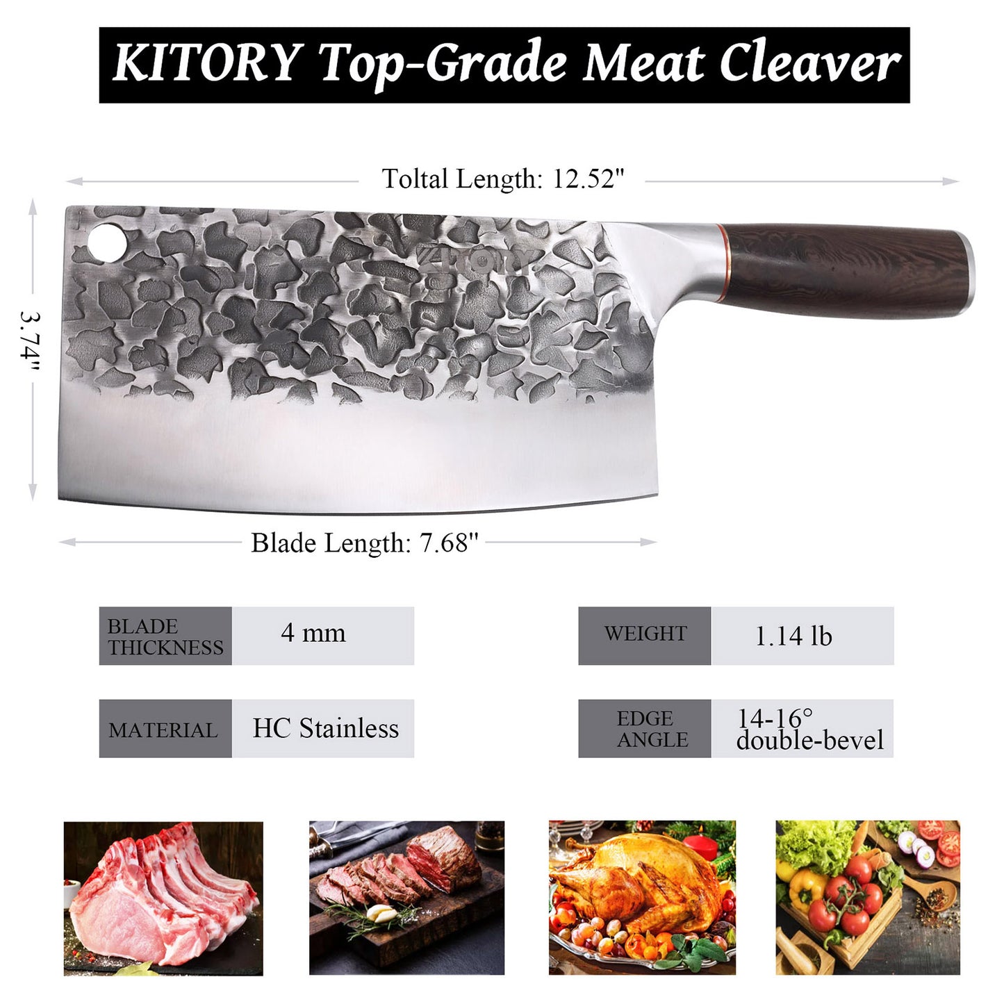 Kitory Meat Cleaver 7.5 Inch High Carbon Steel Wenge Wood Handle